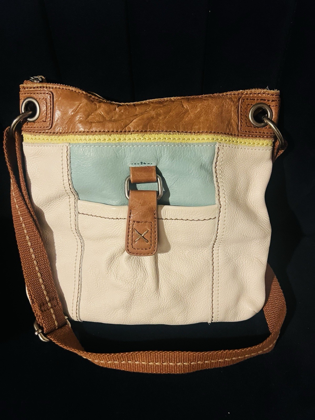 The Sak Kendra Genuine Leather Crossbody Bag Women’s Beige Blue Brown