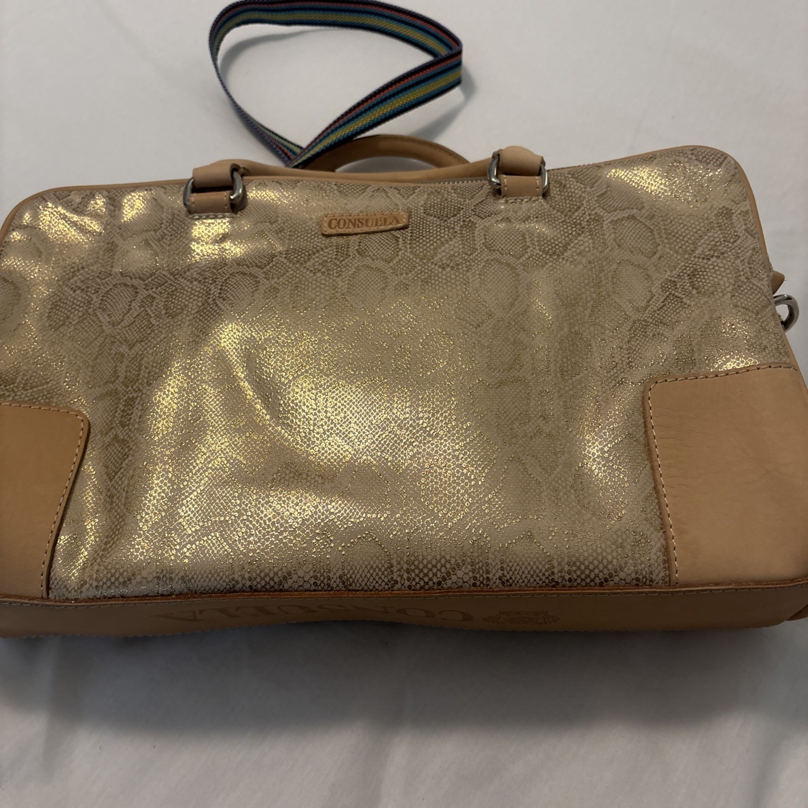 Consuela Gilded Satchel Bag Crossbody Strap Double Handle Travel Work School Bag