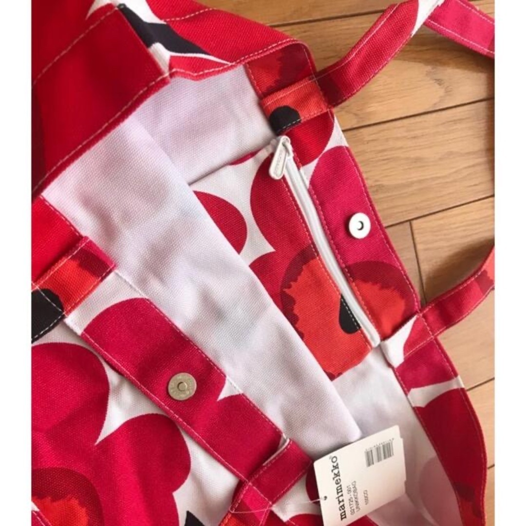 Marimekko Floral Canvas Red Tote Bag Big 50×36 cm 19.7×14.2″ New