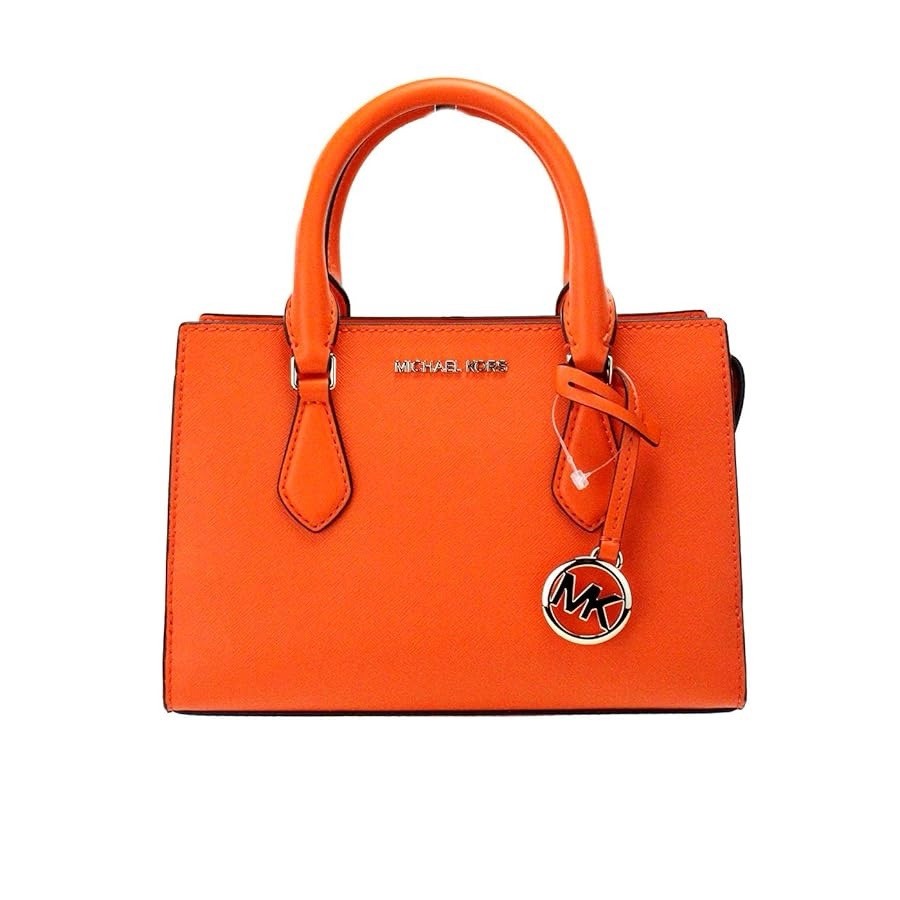 Michael Kors Sheila Small Center Zip Satchel Poppy Orange Vegan Faux Leather