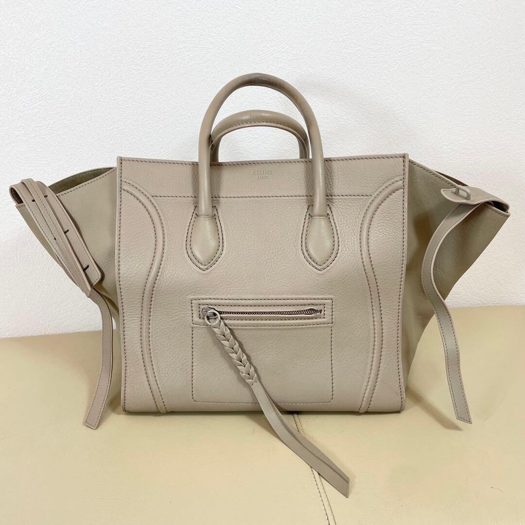 CELINE Tote Grain calf leather Luggage Phantom Authentic From Japan
