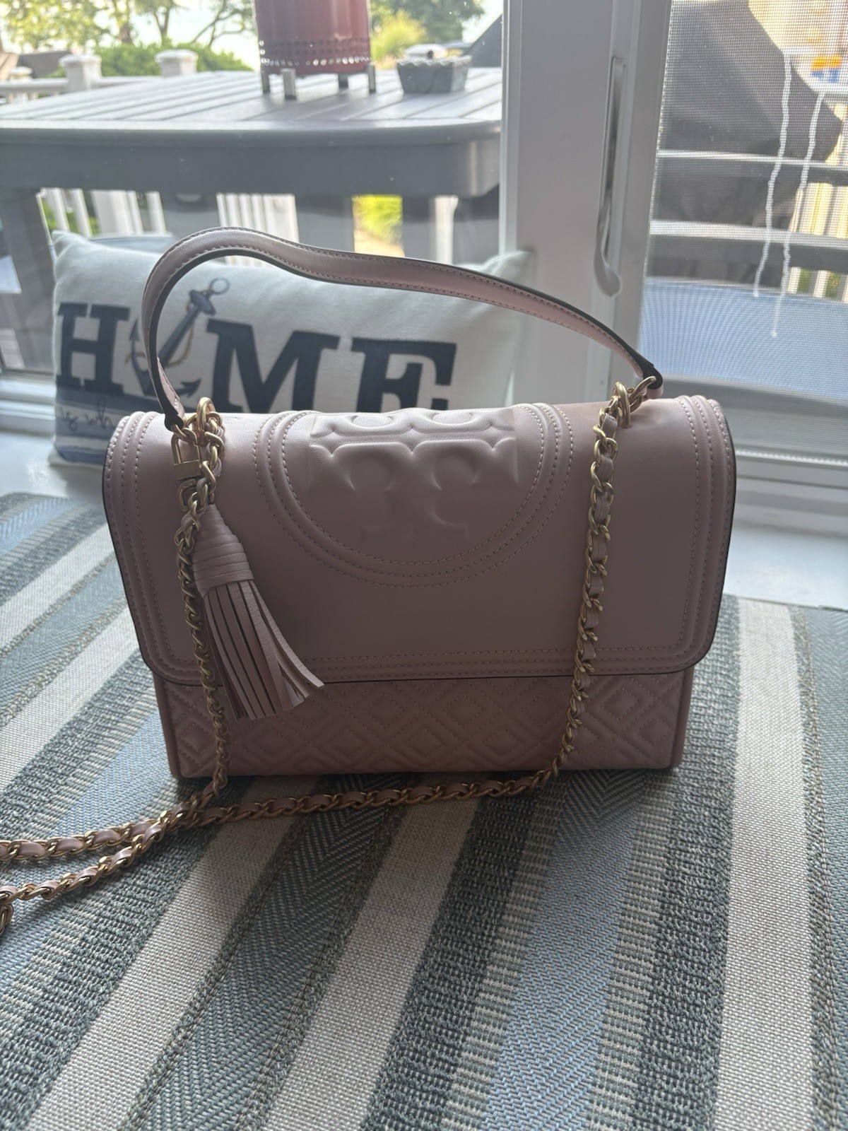Tory Burch Pink Quilted Small Shoulder Bag w/ Chain Strap Tassel Magnetic Flap