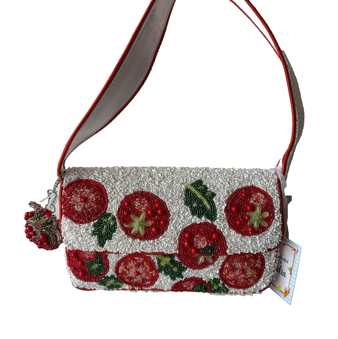 NWT Tomato Viral Beaded Bag Made In India With Matching Tomato Bag Charm