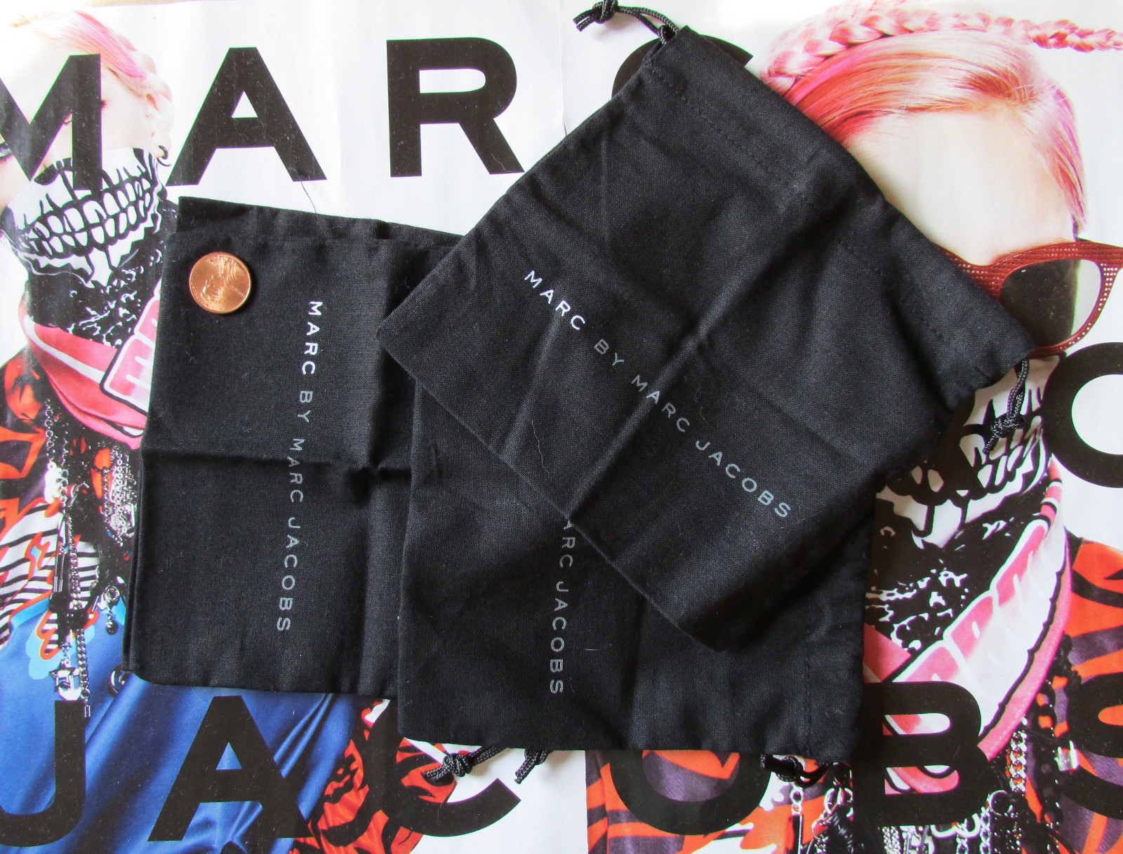 Marc Jacobs Bag Drawstring Jewelry Cotton Storage Black 5 in x 5 in New