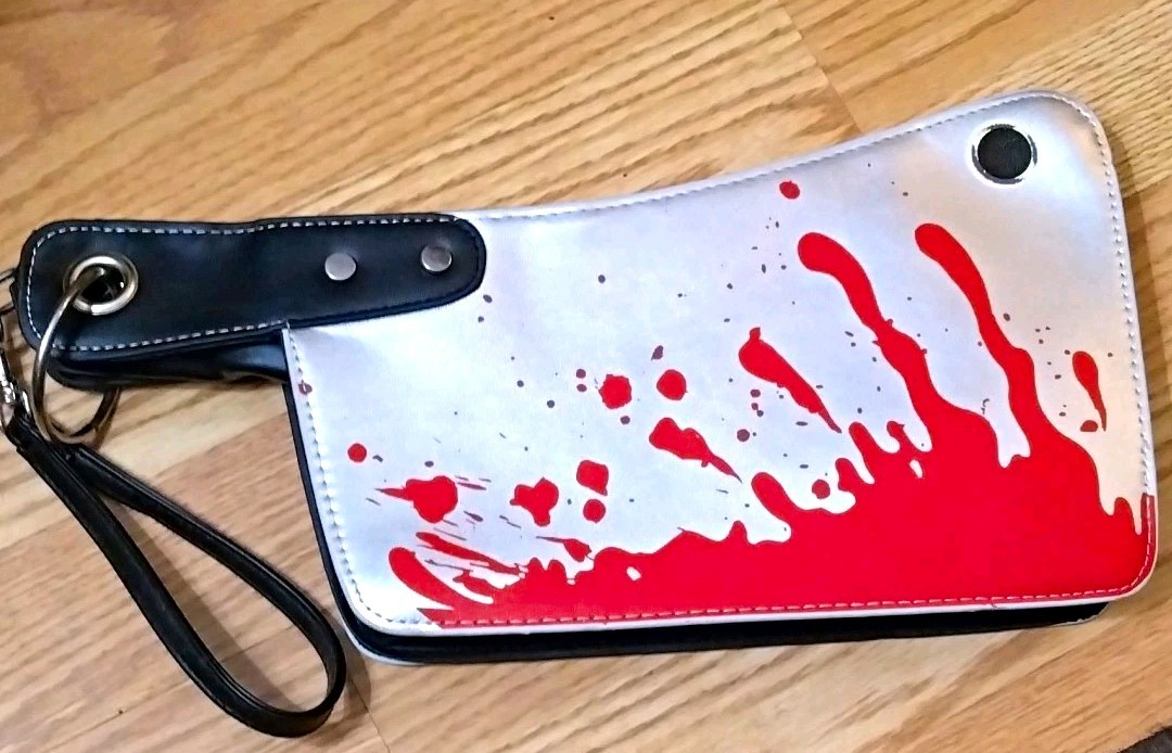 Black White Red Splatter Zip Wristlet Clutch Bag w/ Wrist Strap, Lined