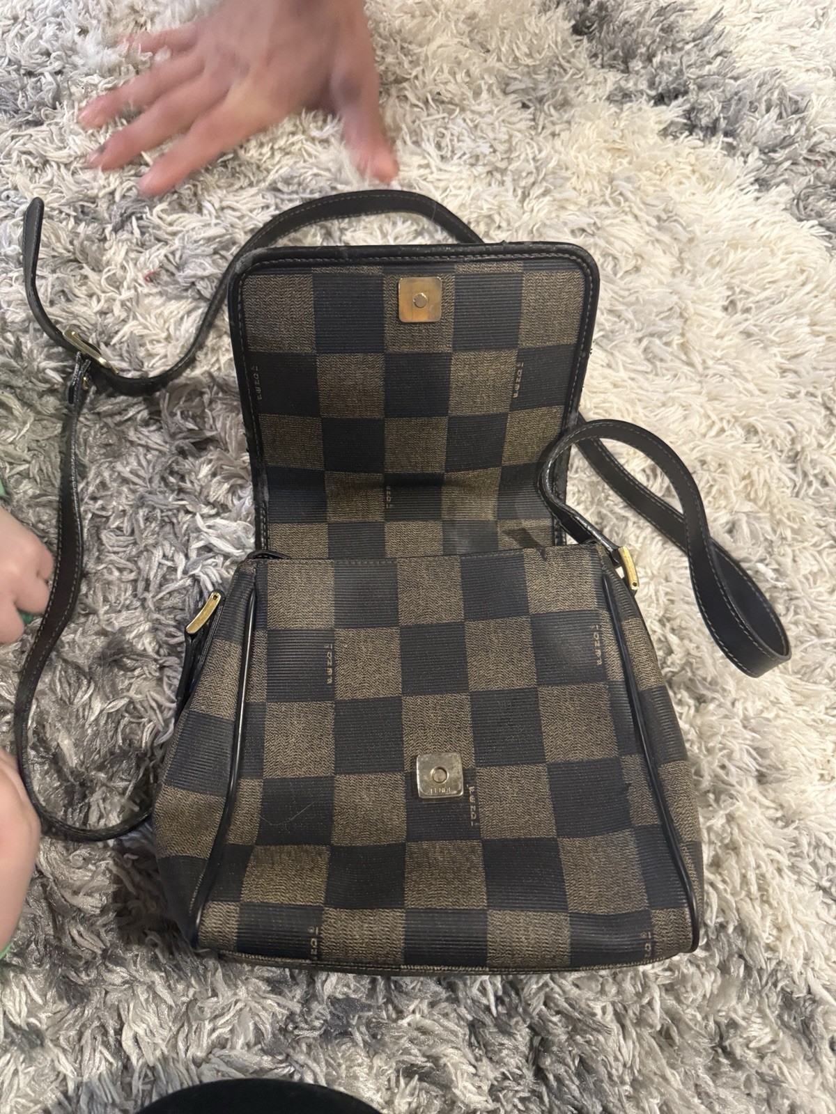Vintage Fendi Brown/Black Checkered Small Crossbody Bag