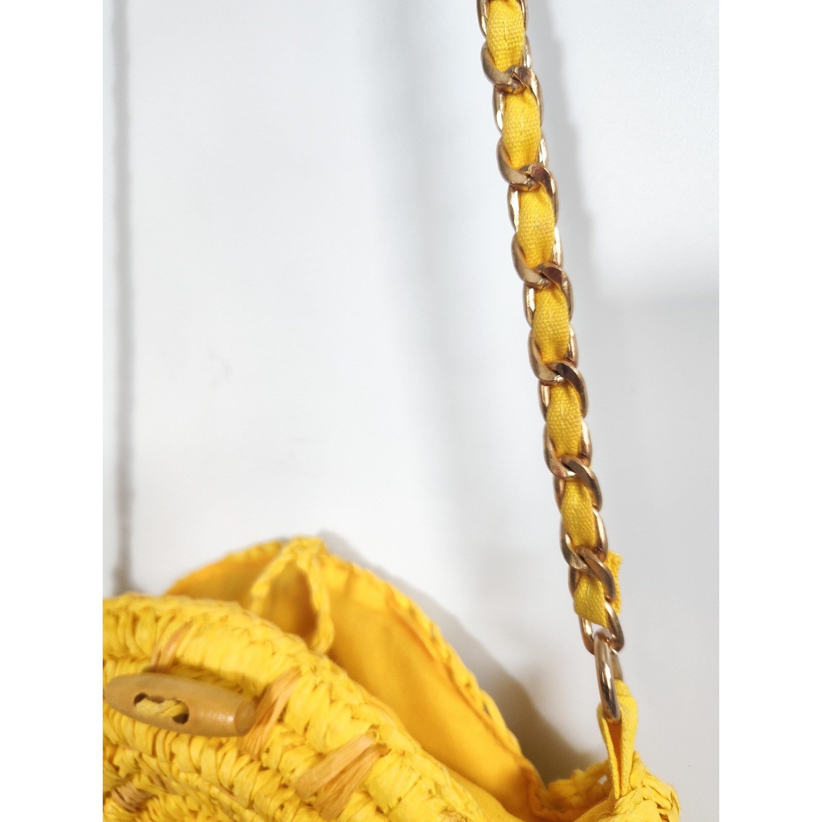 Inc Crossbody Bag Purse Circle Straw Woven 8 in Small Yellow Boho Summer Beach