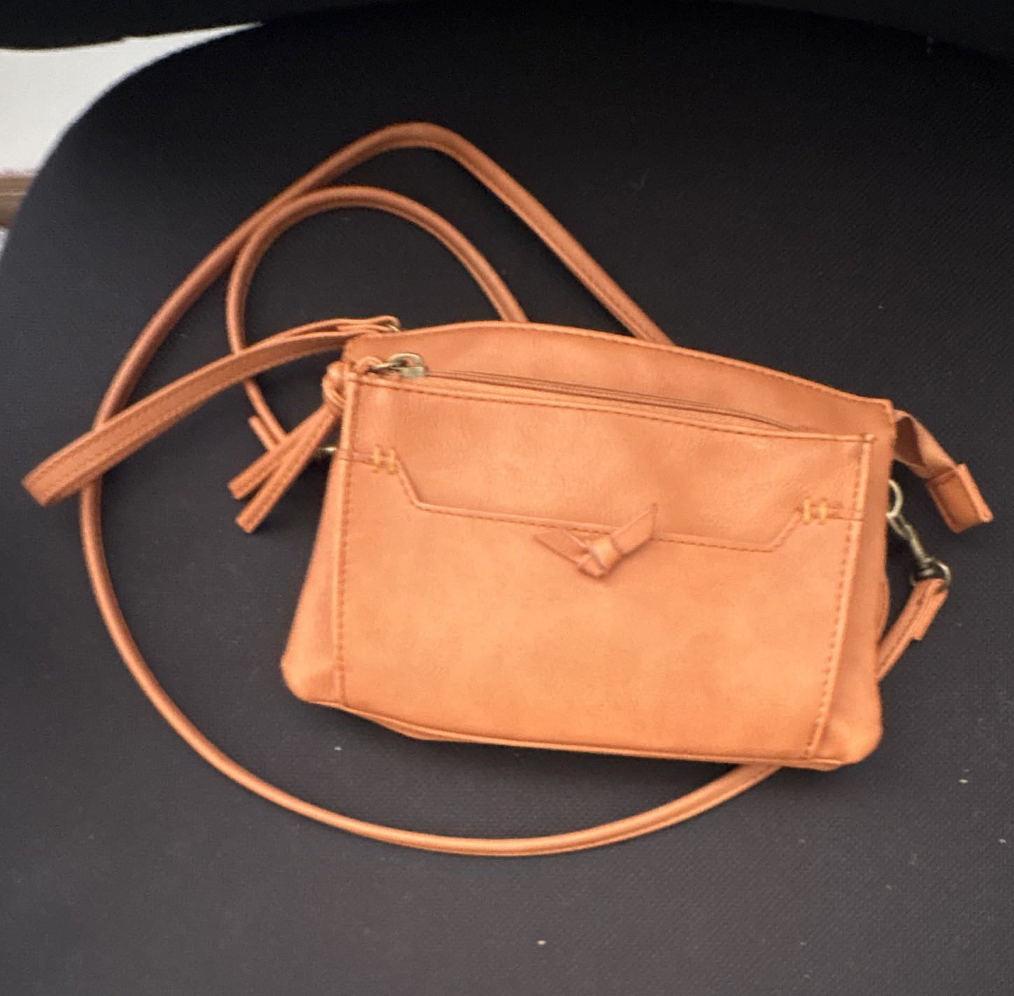 Tan Small Women’s Crossbody Bag Zip Closure, Inner Pockets, Gold Hardware