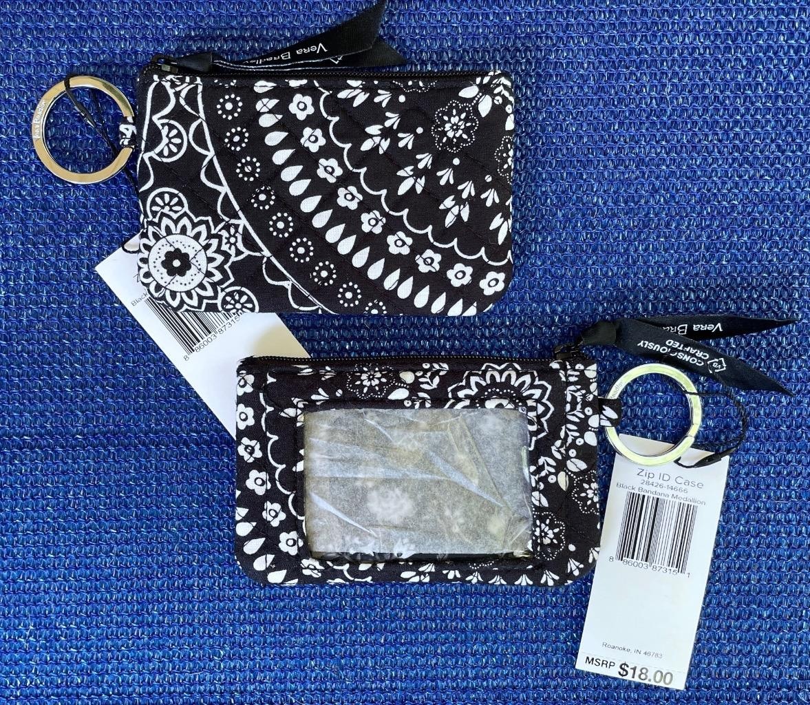 Vera Bradley Cotton Zip ID Case BLACK BANDANA MEDALLION New w/ Tag