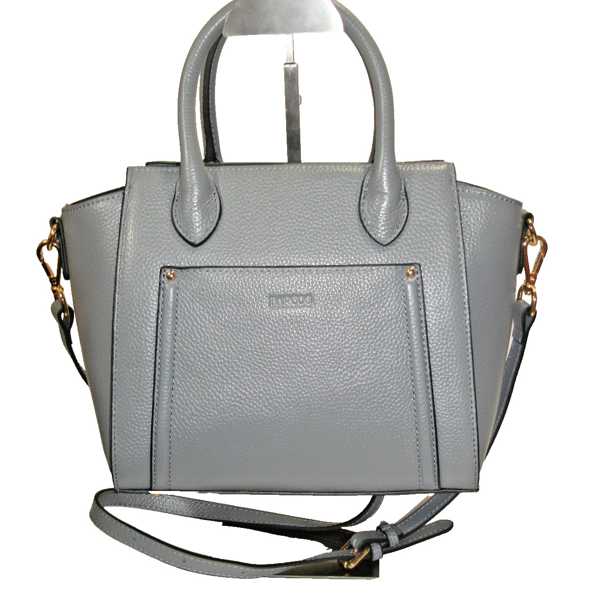 Barcos Gorgeous Slate Blue Pebbled Leather Pocketed Satchel Shoulder Bag MINT!