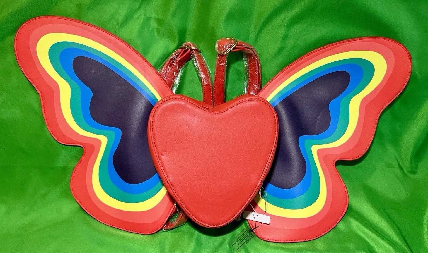Red Heart Backpack w/ Rainbow Butterfly Wings❤️🌈NWT *Read*small dents/see pic