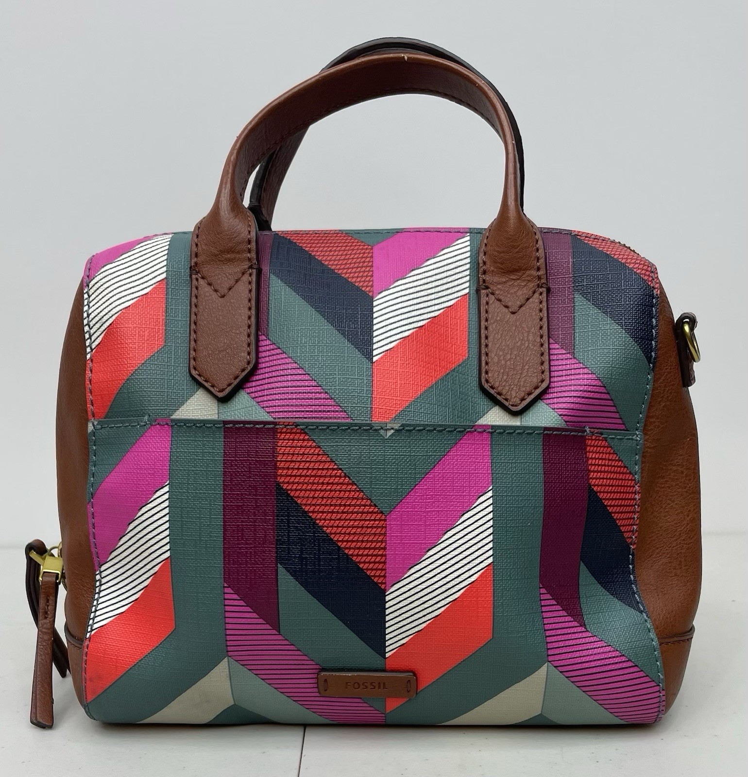 Fossil Fiona Satchel Multicolor Chevron Handbag Crossbody Purse FLAW