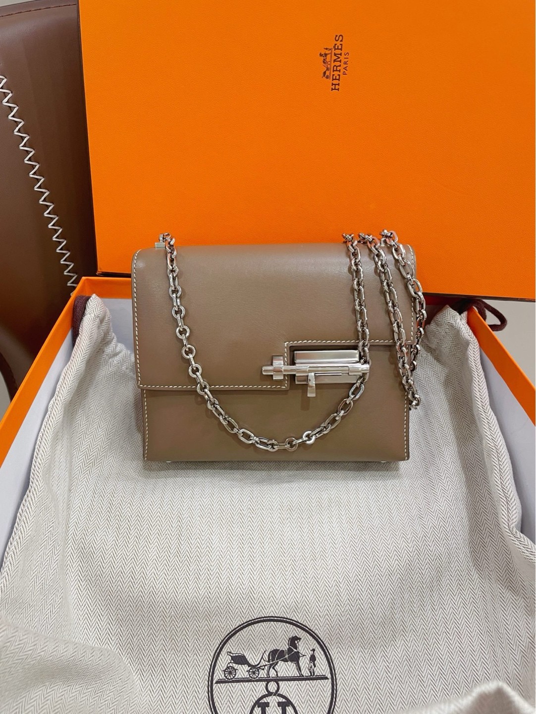 Hermes Verrou Mini 17cm Elephant Grey Silver Hardware Leather Bag Duty Paid