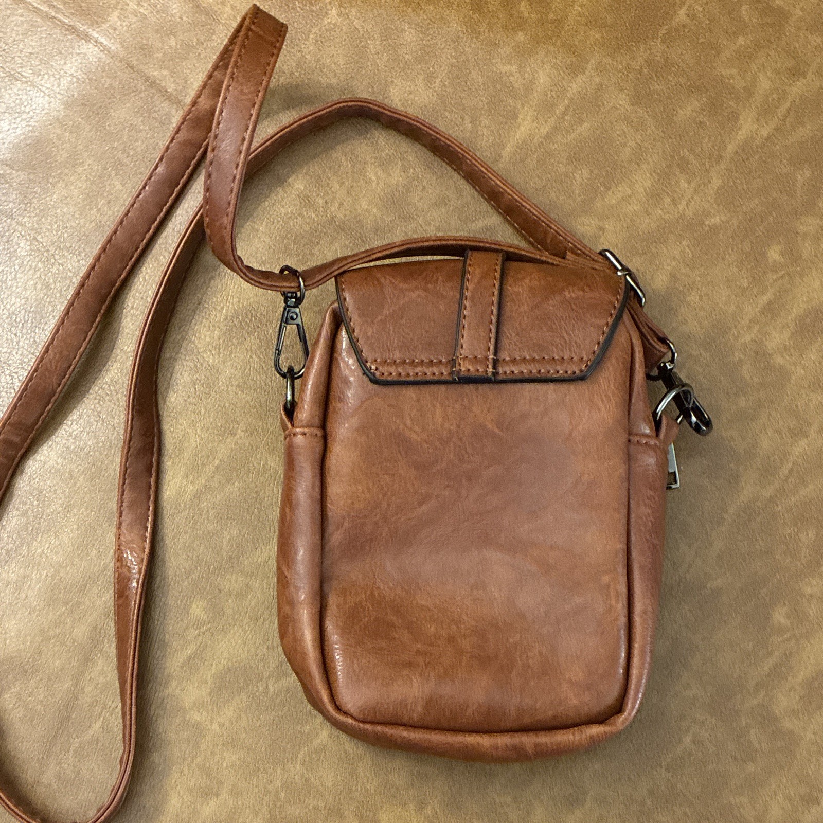 Brown Small Crossbody Bag Adjustable Detachable Strap Zip & Snap Inner Pockets