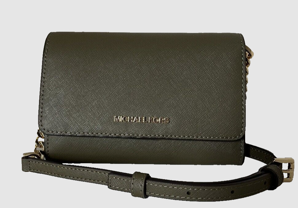 New Michael Kors Jet Set Travel Medium Phone Crossbody Saffiano Leather Olive