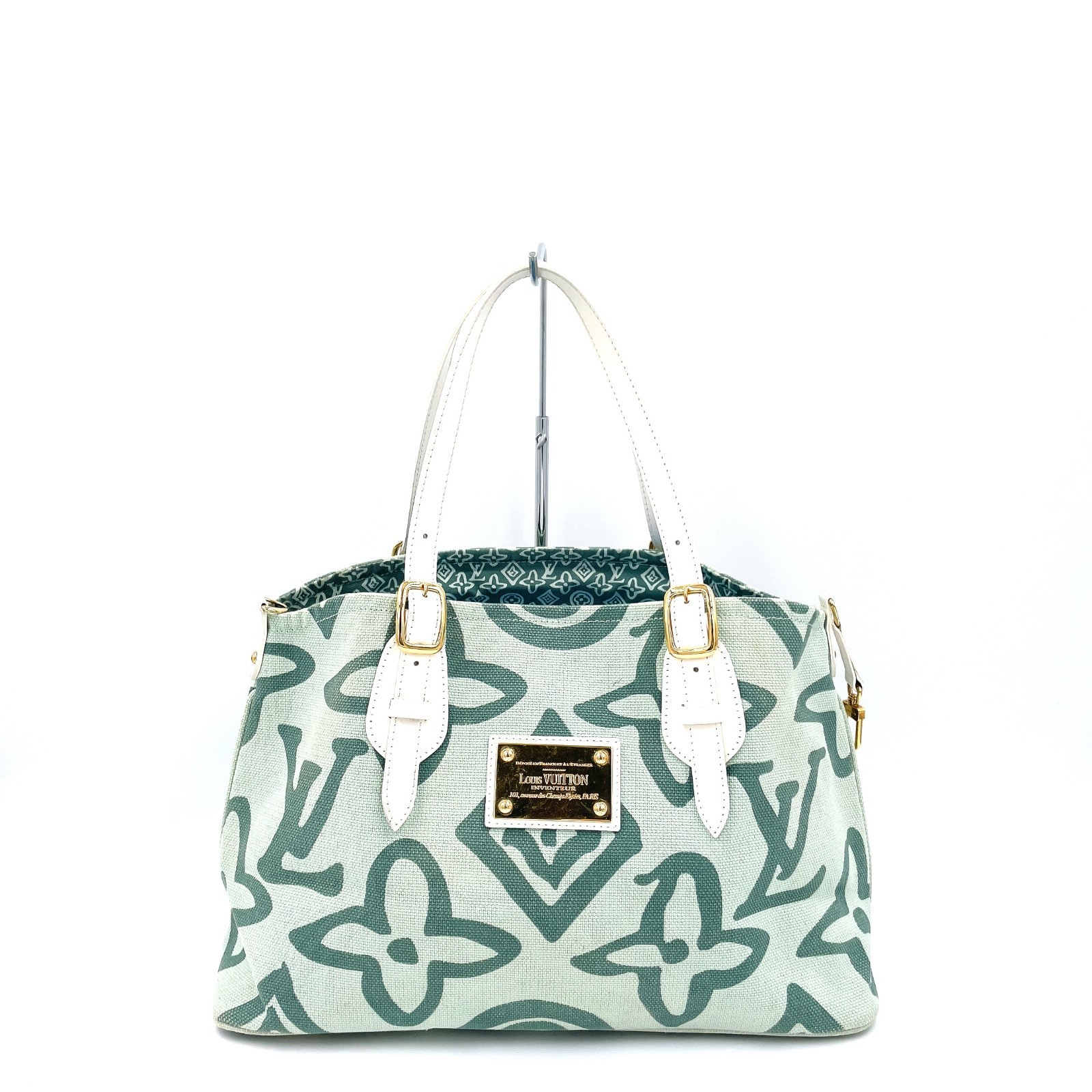 Louis Vuitton M95678 Tahitienne PM Cruise Handbag Canvas Green White France Auth