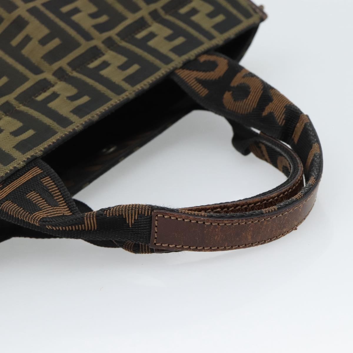 FENDI Zucca Canvas Hand Bag Black Brown Auth 183655