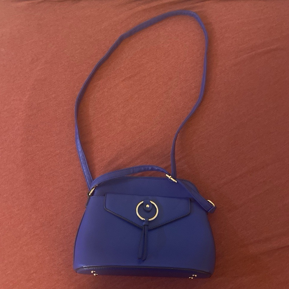 Blue Dome Small Zip Crossbody Bag Gold Hardware Detachable Adjustable Strap