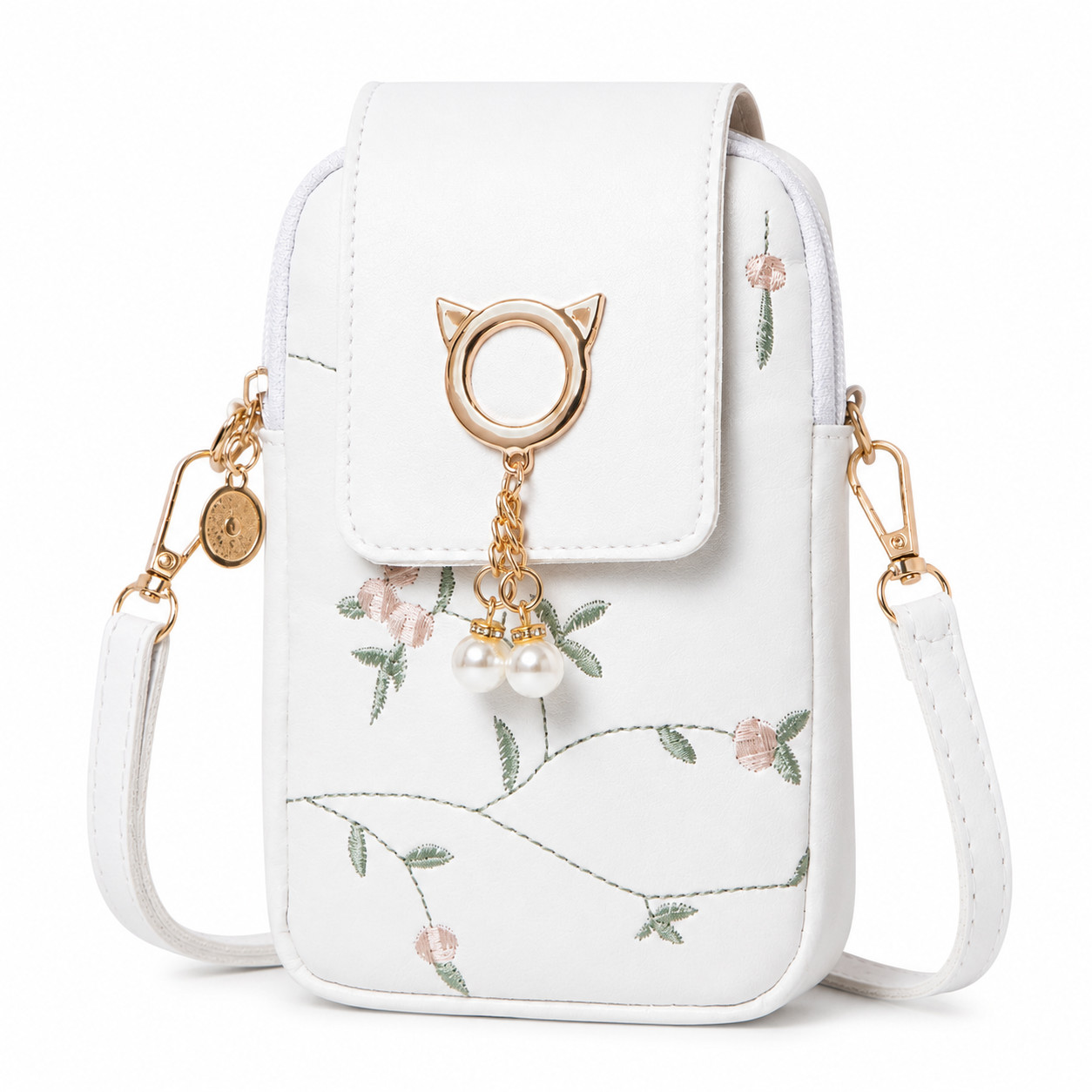Women’s Floral Phone Crossbody Bag Mini Shoulder Purse Cell Phone Wallet White
