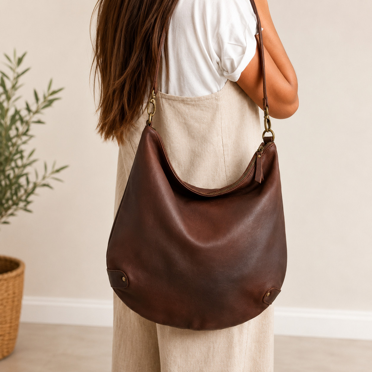 Lambskin Leather Hobo Purse | Soft Leather Shoulder Bag | Boho Everyday Handbag