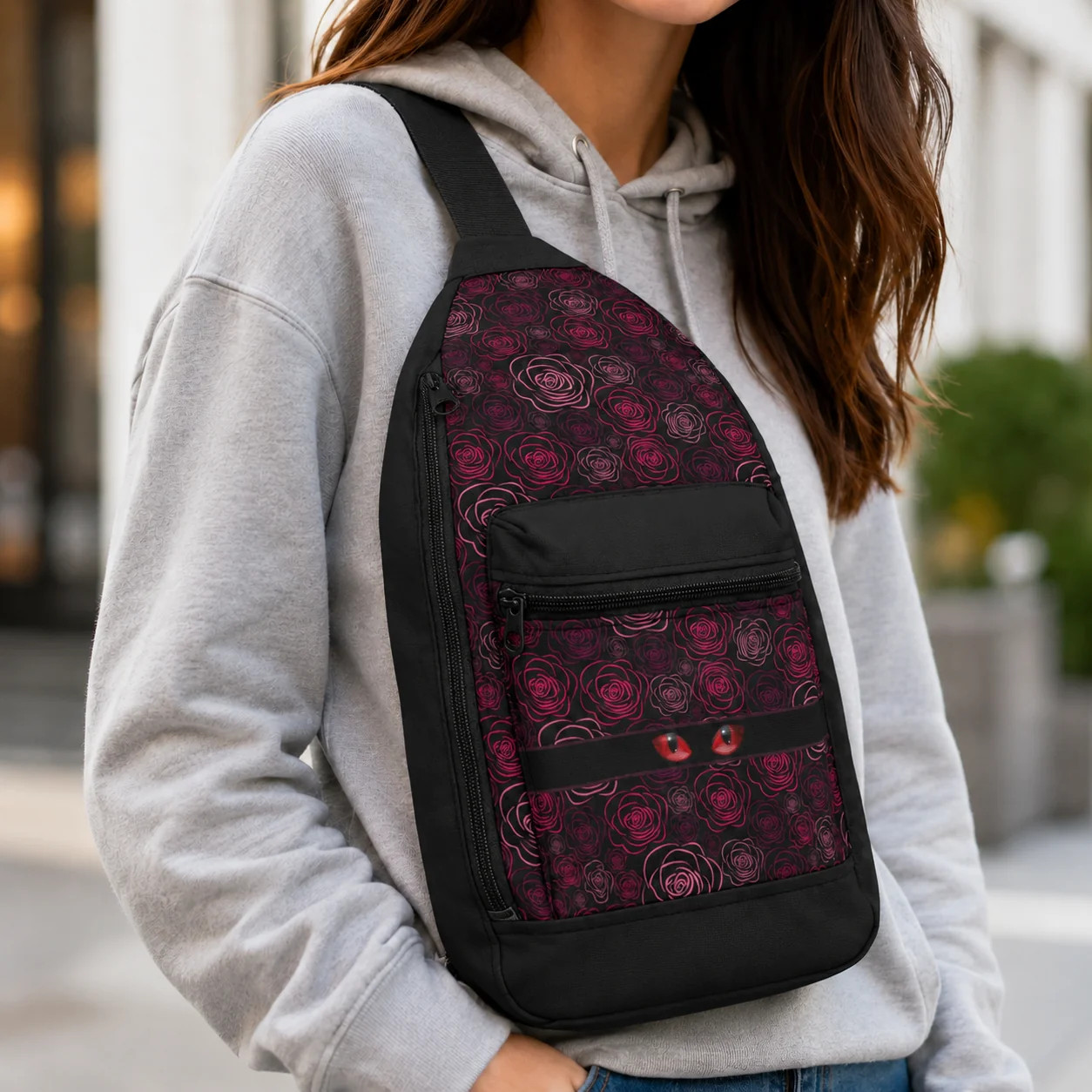 Peeking Cat Eyes Gothic Rose Sling Bag