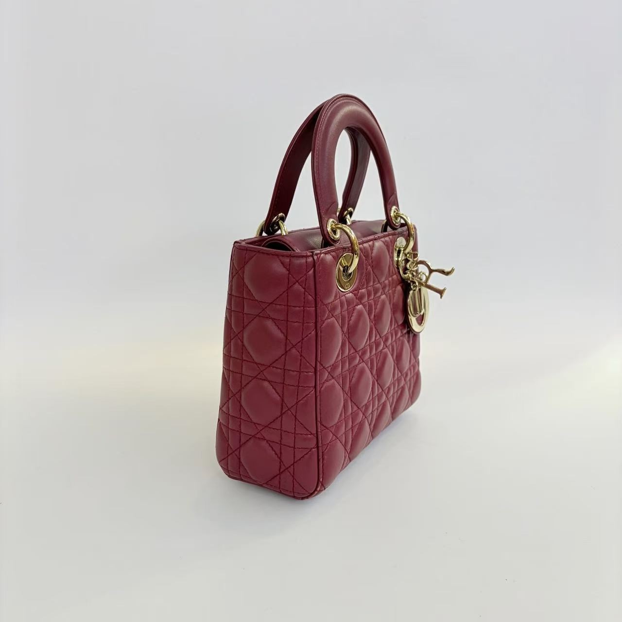 Christian Dior Burgundy Lady Dior My ABC Lambskin Small Bag crossbody bag auth/