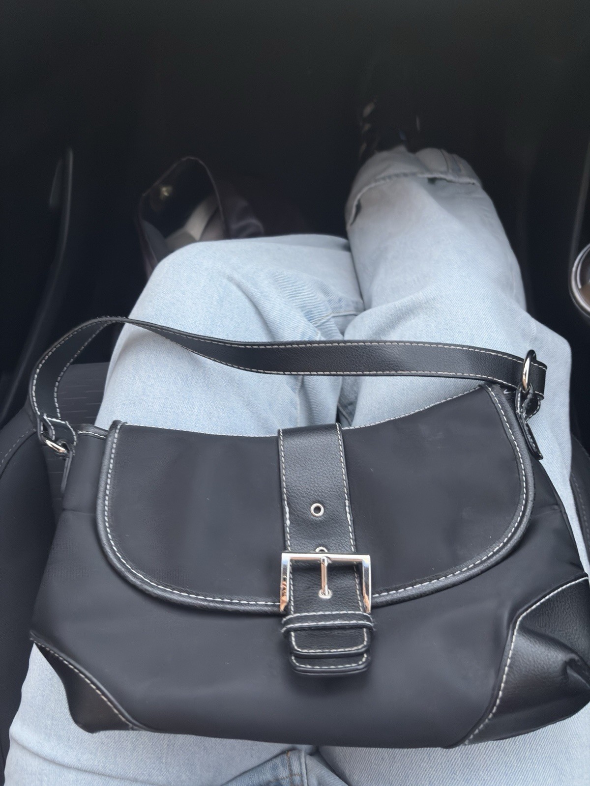 Victoria’s Secret Black Solid Shoulder Bag Silver Hardware Buckle Snap Closure