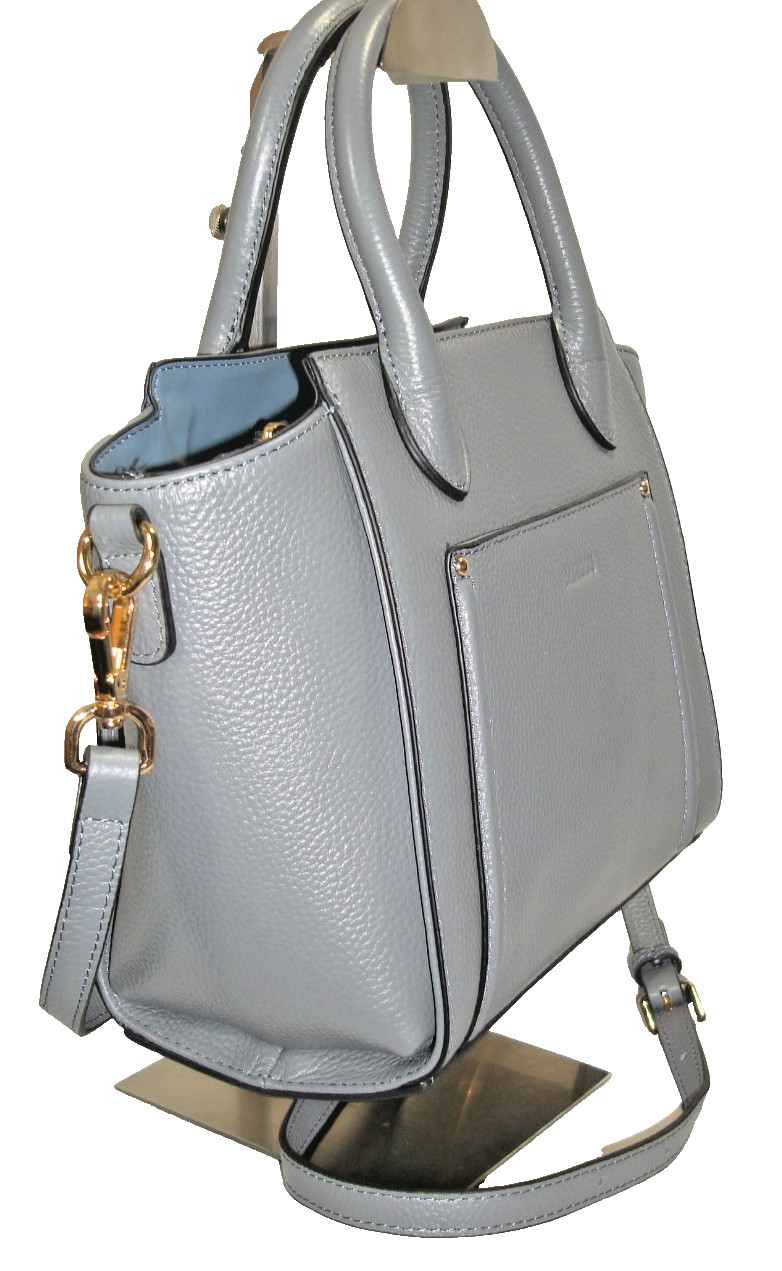 Barcos Gorgeous Slate Blue Pebbled Leather Pocketed Satchel Shoulder Bag MINT!
