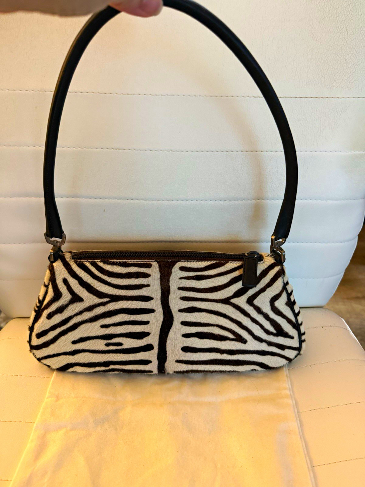 PRADA Zebra Pony Hair Shoulder Bag Black White w/ Authenticity Card