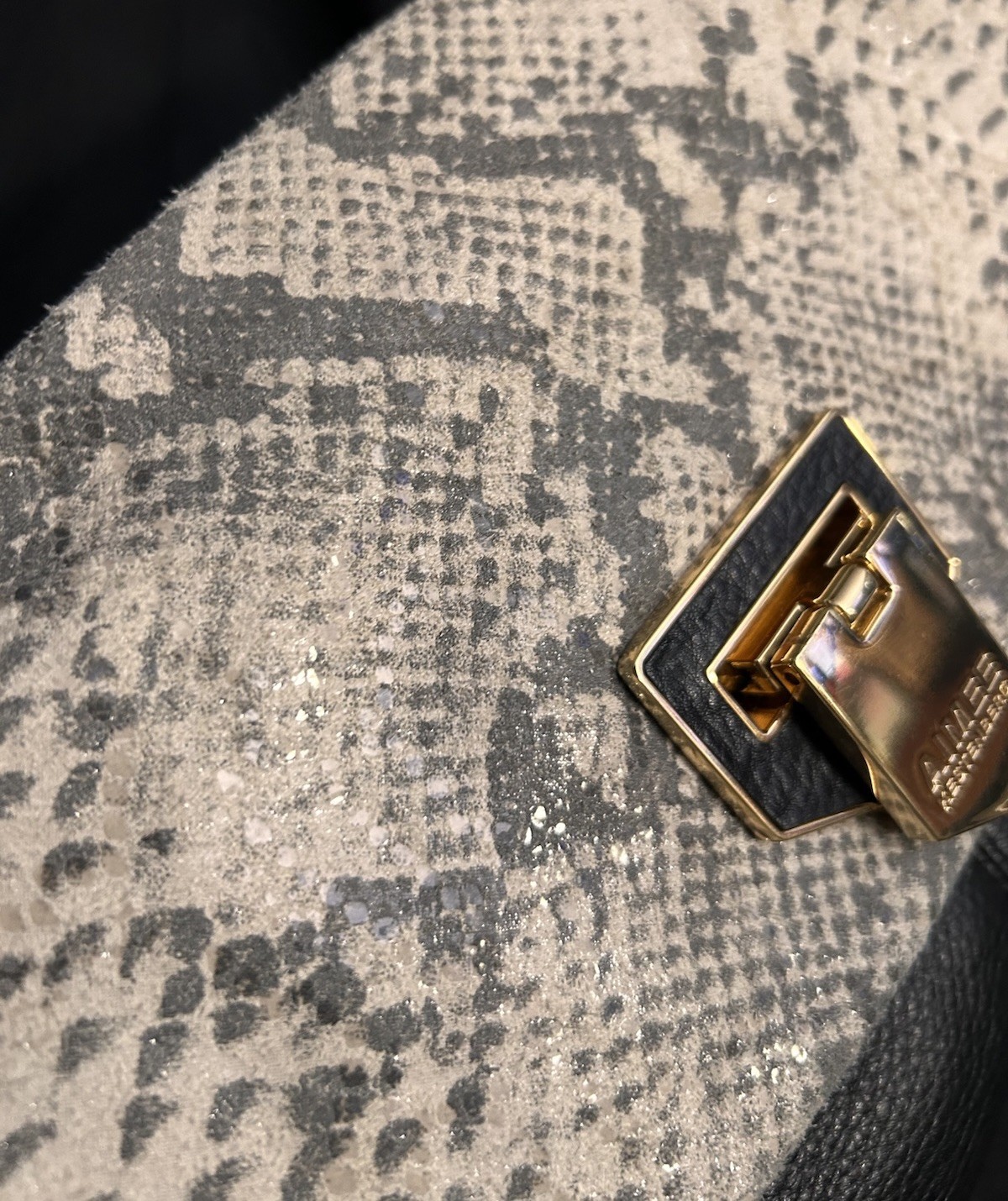 Aimee Kestenberg Black Pebbled Leather Gray Snake Crossbody Satchel Bag READ
