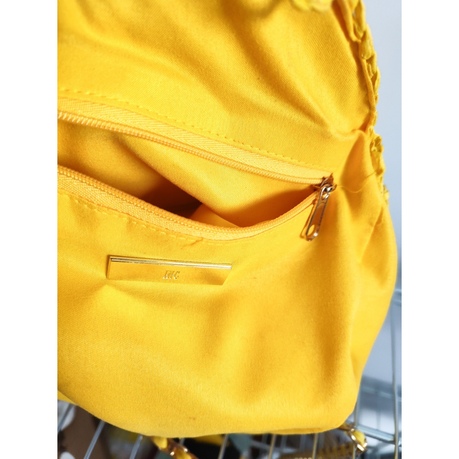 Inc Crossbody Bag Purse Circle Straw Woven 8 in Small Yellow Boho Summer Beach