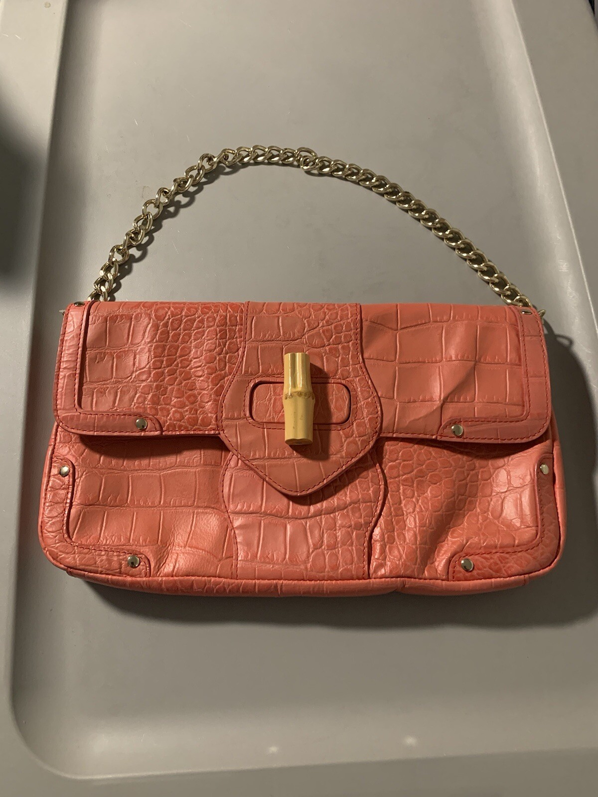 ELAINE TURNER Stunning Embossed Crocodile Convertible Bag/Clutch Chain Strap
