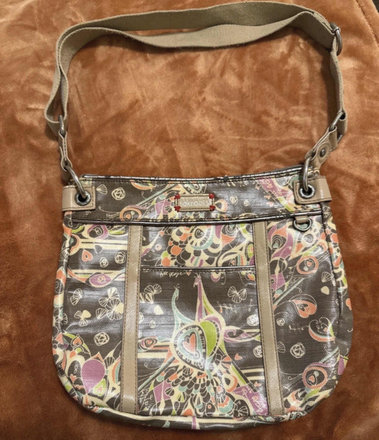 Sakroots Adjustable Strap Peace Bird Floral Multicolor Crossbody Bag Paisley BRN