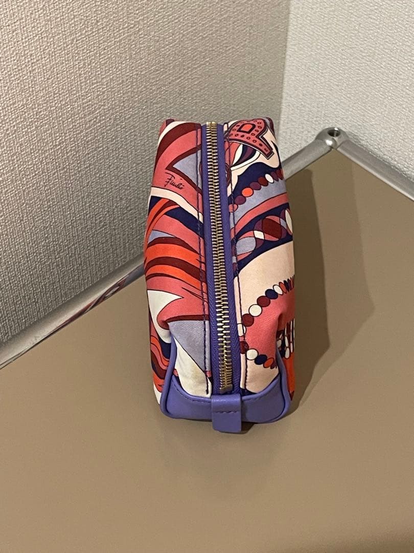 EMILIO PUCCI Canvas Pouch Geometric Multicolor Blue Red Zip