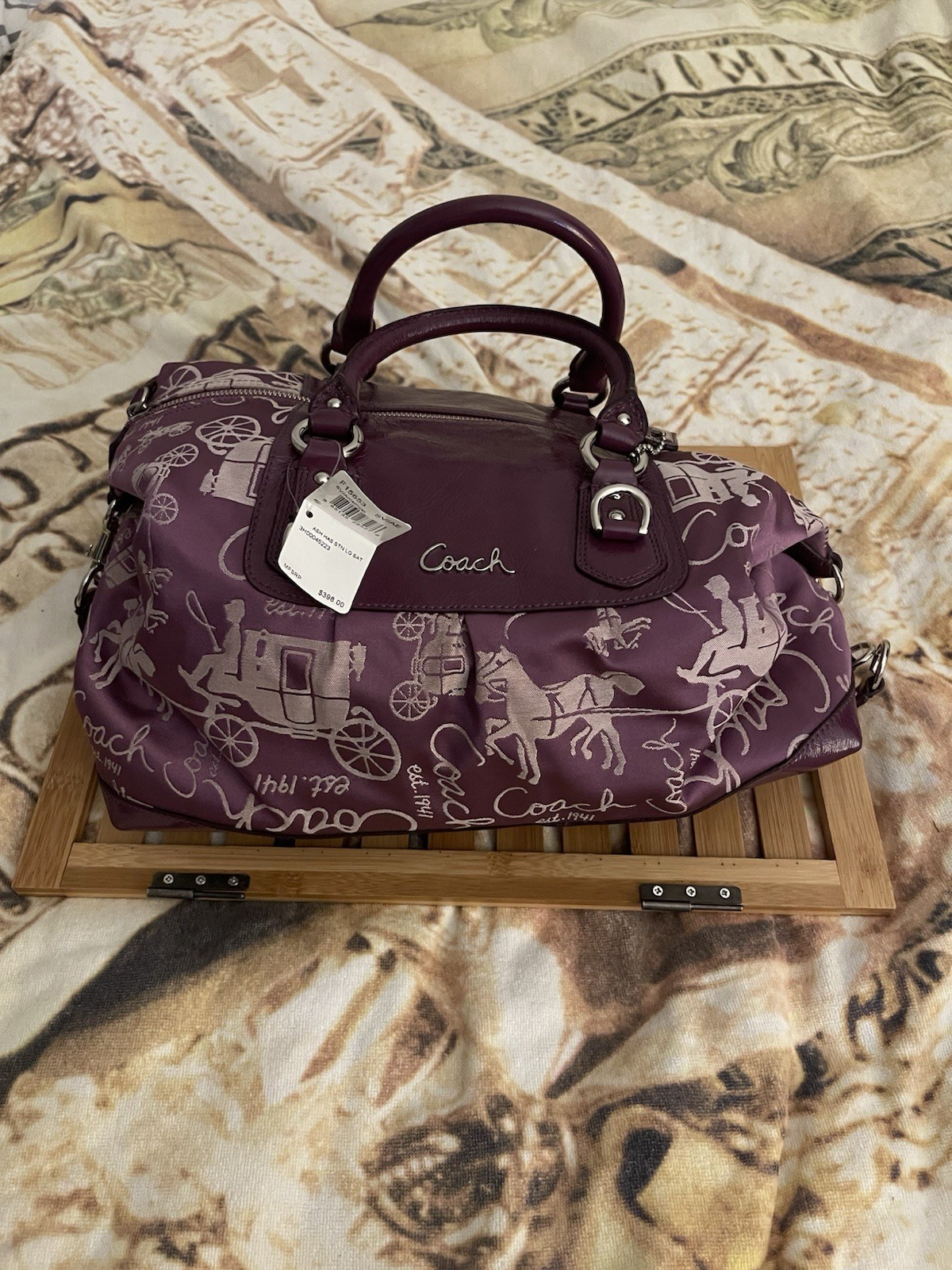 Coach Ashley Horse And Carriage Purple Canvas Satchel Brand New 100 % Authentic