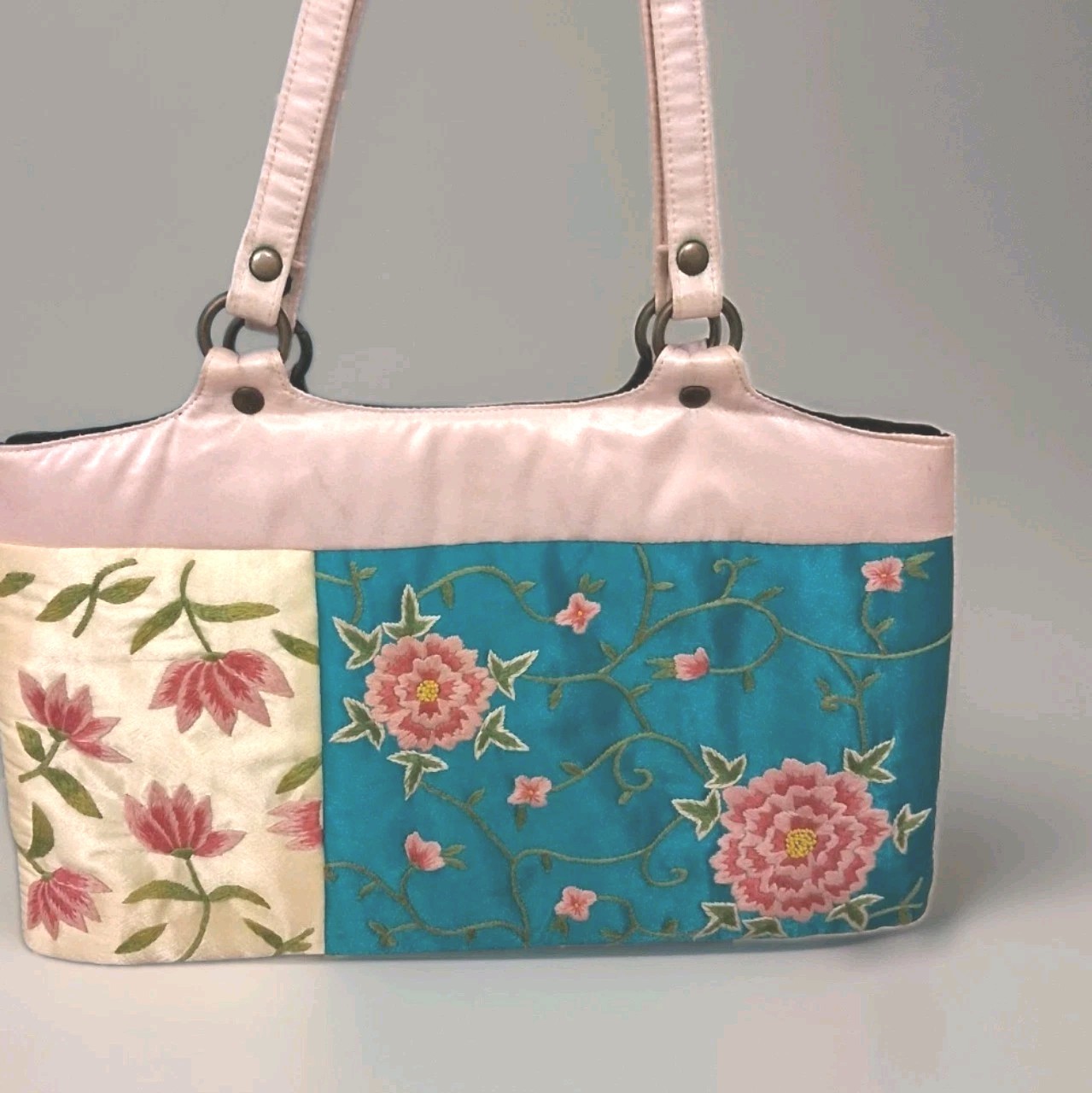 Dolce Vita Collection Satin And Embroidered Blue And Cream Bag