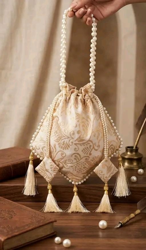 Handcrafted Velvet Bridal Potli Bag Pearl Tassel Wedding Party Ethnic Purse