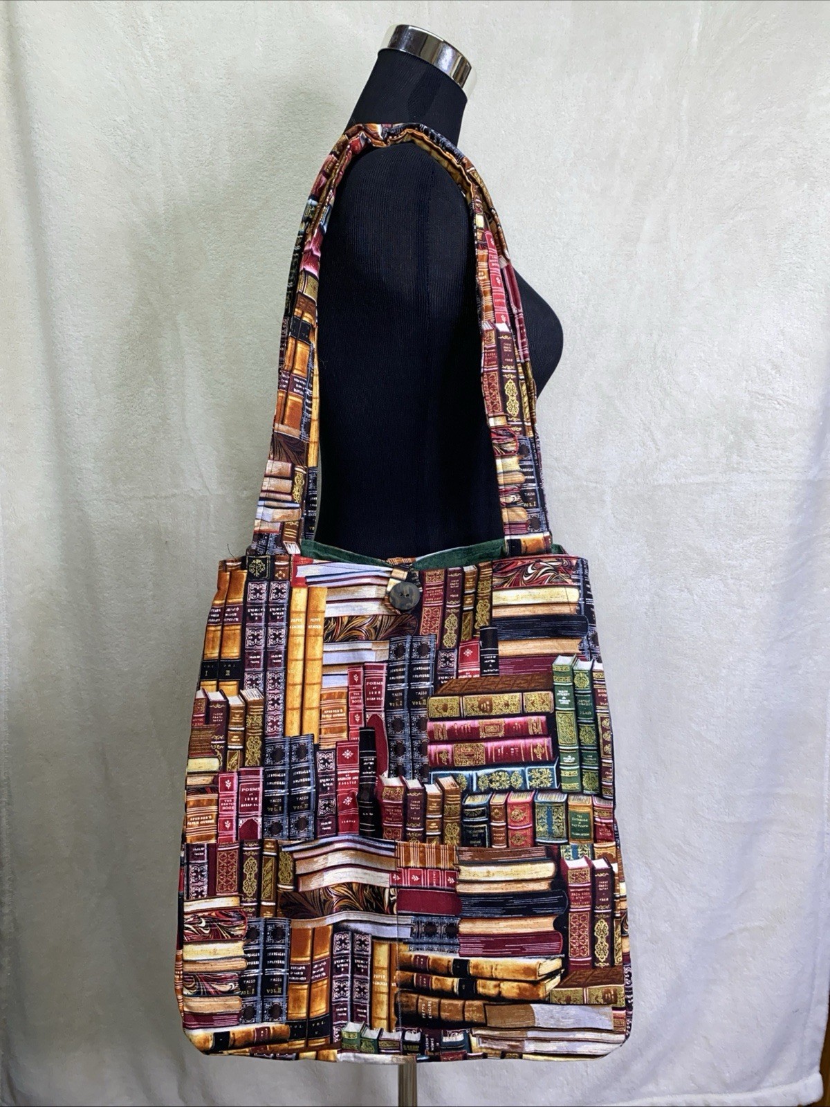 NWT Handmade Books! Shoulder Bag Tote Purse Cotton Lined Button EXTRA LARGE #k