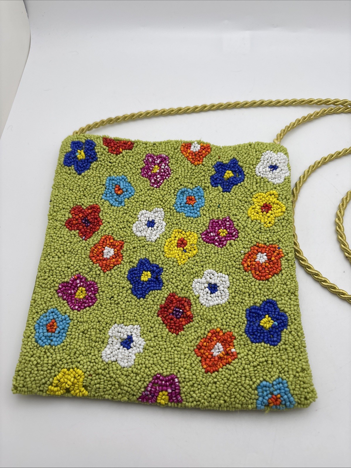 Floral Multicolored Beaded Crossbody Shoulder Purse Bag Made In India 7 X 6 1/2”