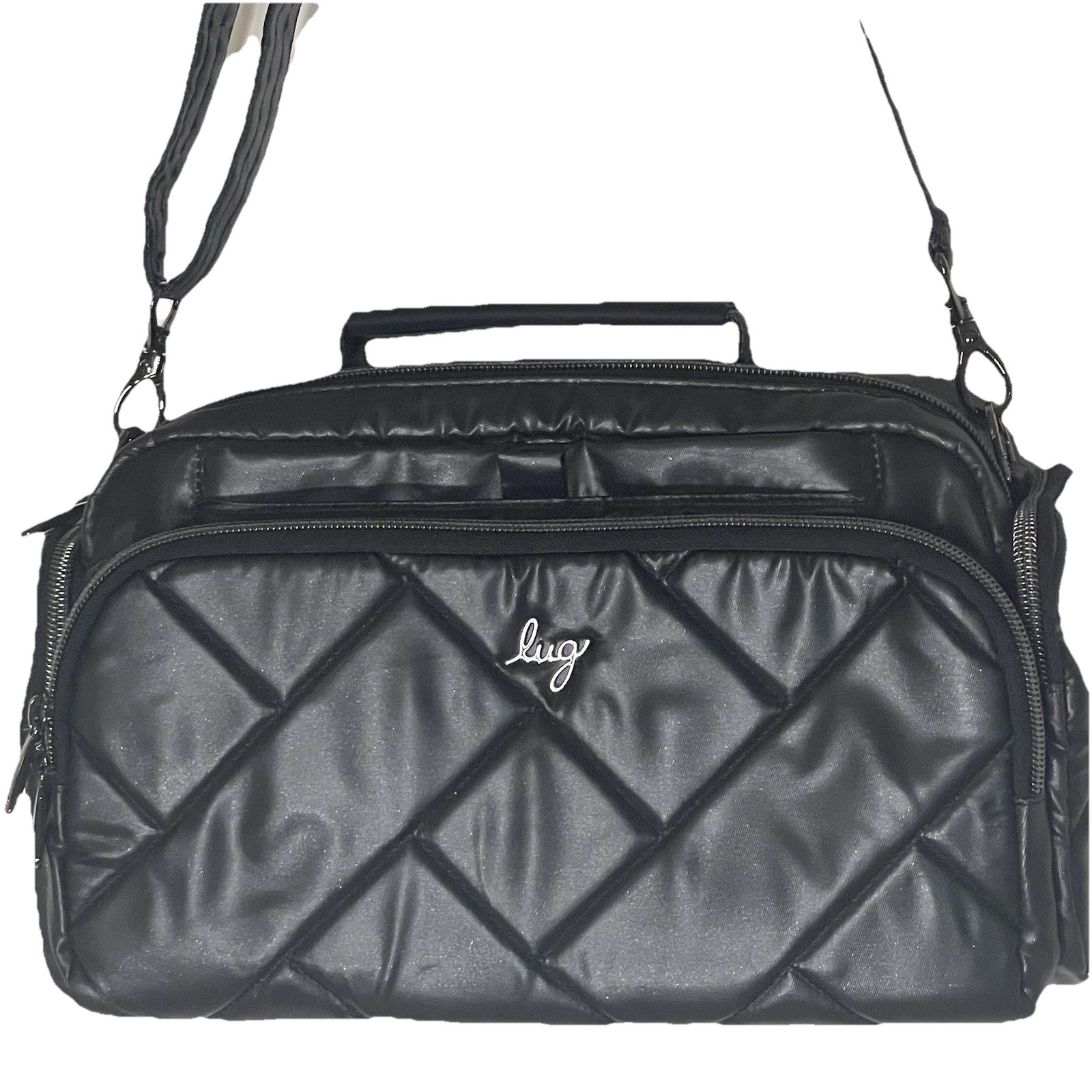Lug Trolley Black Quilted Metallic Crossbody Makeup Travel Bag Polyester