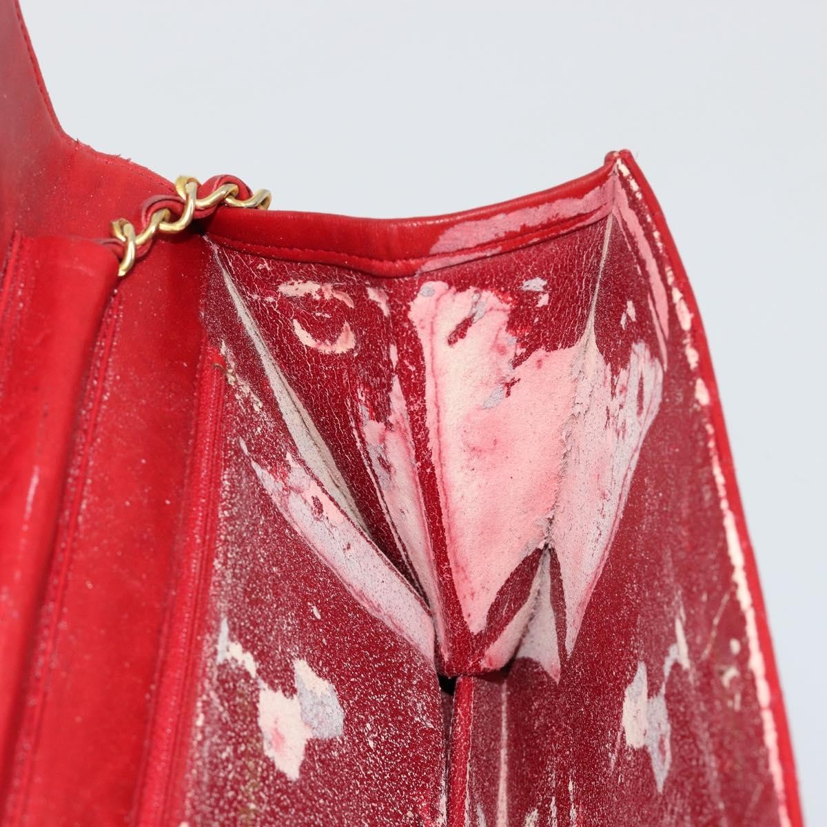 CHANEL Matelasse Chain Shoulder Bag Lamb Skin Red Gold CC Auth 181183