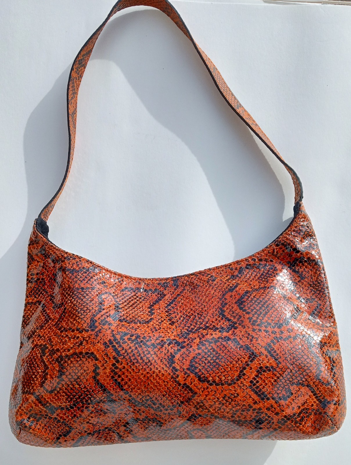 Vintage Orange/Black Snake Print Shoulder Bag, Magnetic Snap Made In USA