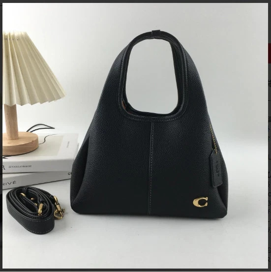 COACH CM545 Lana Shoulder Bag 23 Polished Pebble Leather Black .New!!