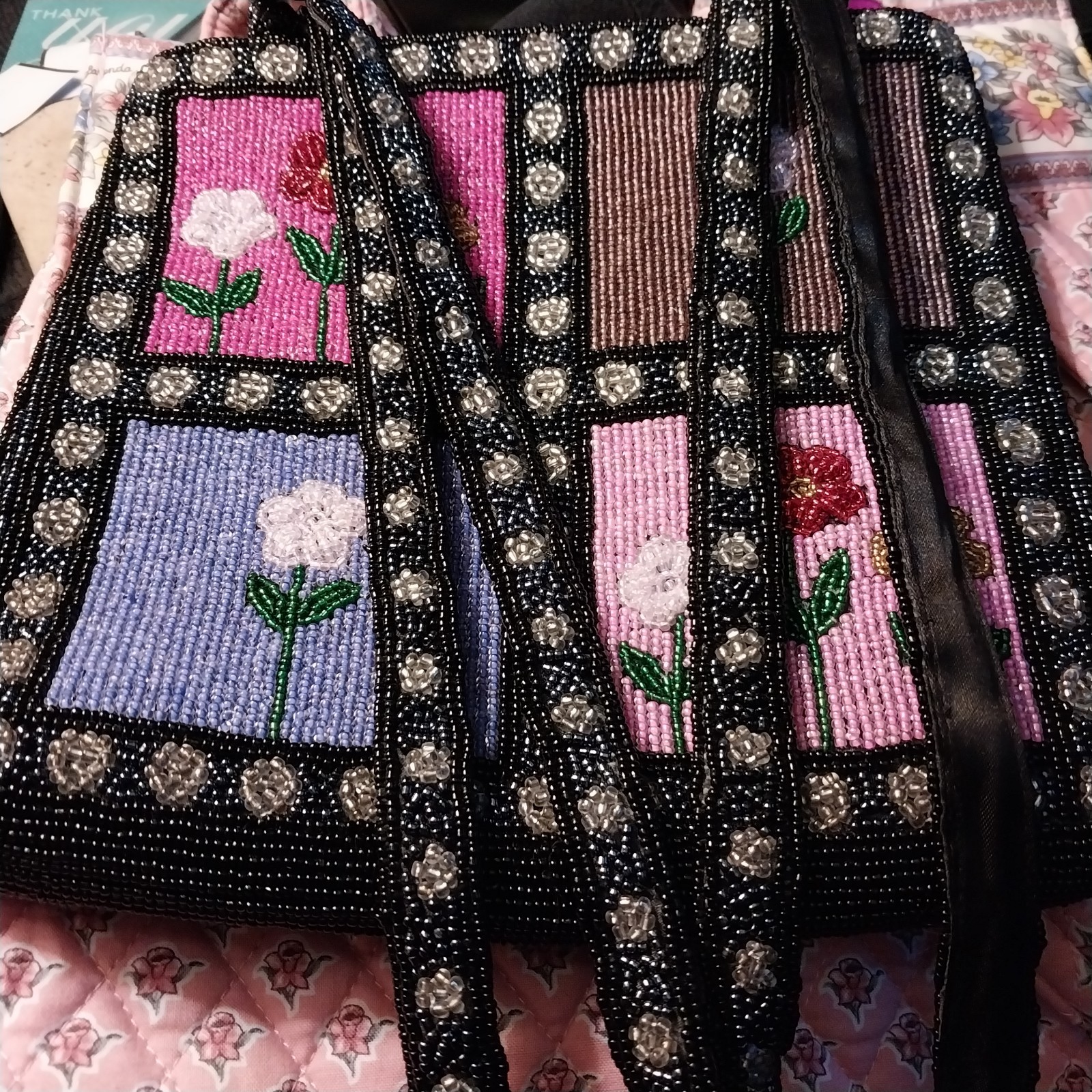 Designer Shoulder Bag Purse Lady Jade Double Strap Zip Up Micro Beaded Handmade