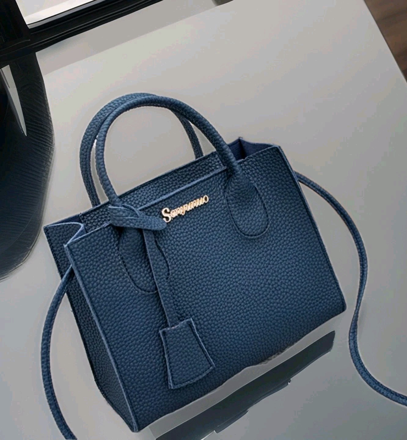 Senyunuo Blue Faux Vegan Leather Mini Crossbody Tote 5 in x 7.in
