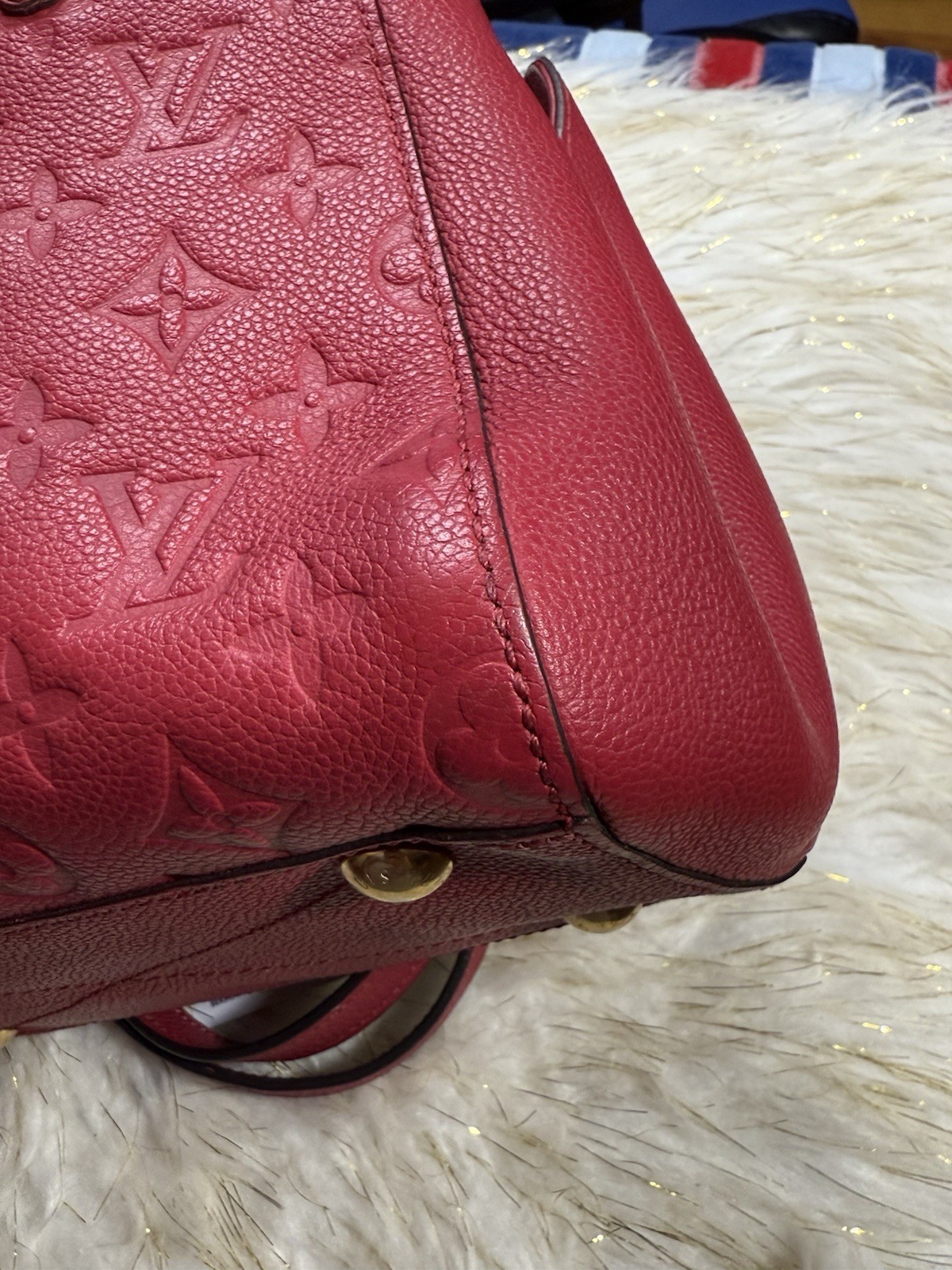 Auth. Louis Vuitton Montaigne Empreinte Leather BB 2 ways Pink Handbag Crossbag
