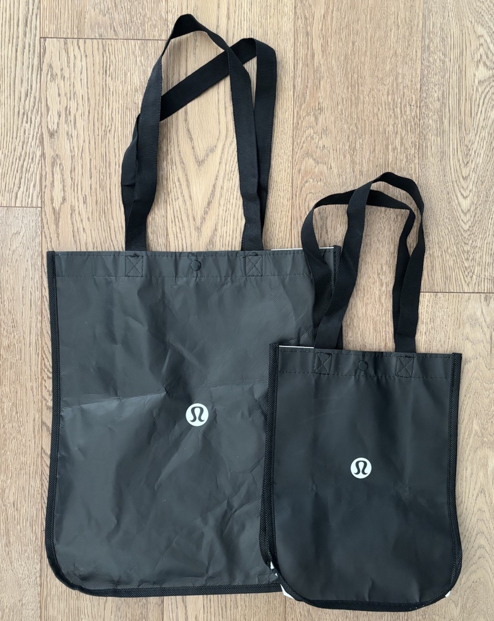 Lululemon Tote Bags Set 2 Large Small Logo Recycled Polypropylene Snap Shopper