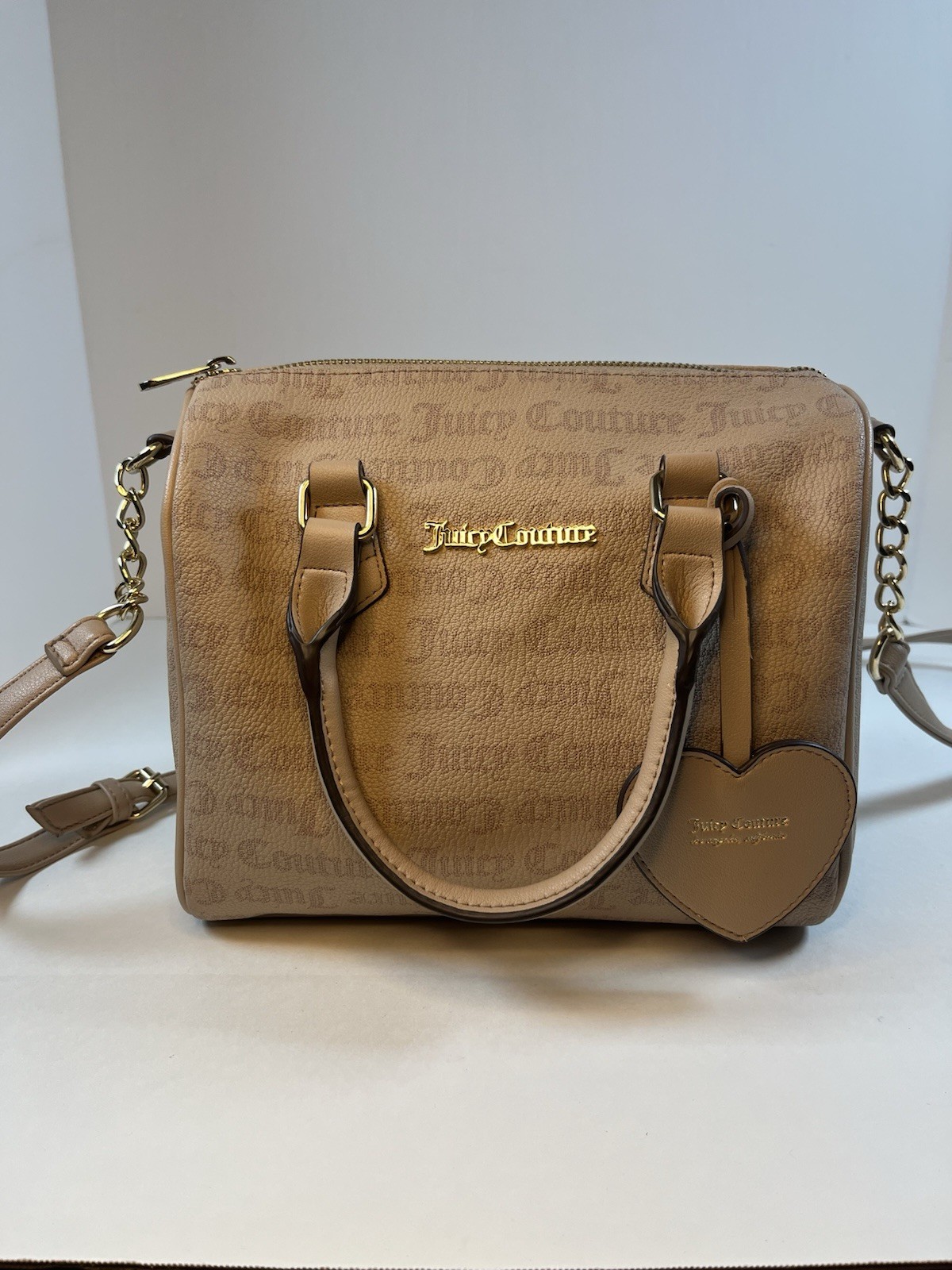 Juicy Couture Dome Satchel Beige Heart Accent Logo Chain Strap