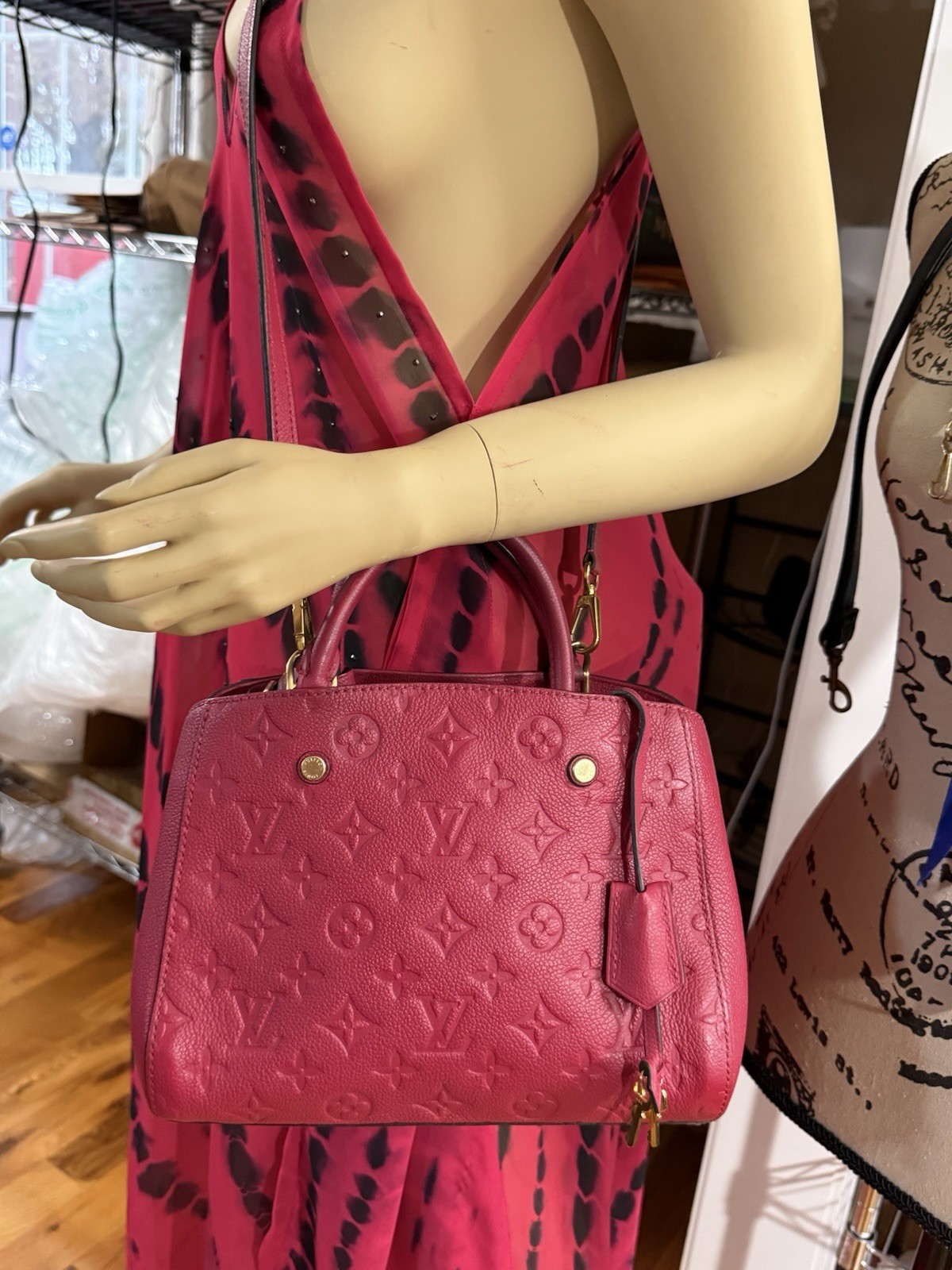 Auth. Louis Vuitton Montaigne Empreinte Leather BB 2 ways Pink Handbag Crossbag
