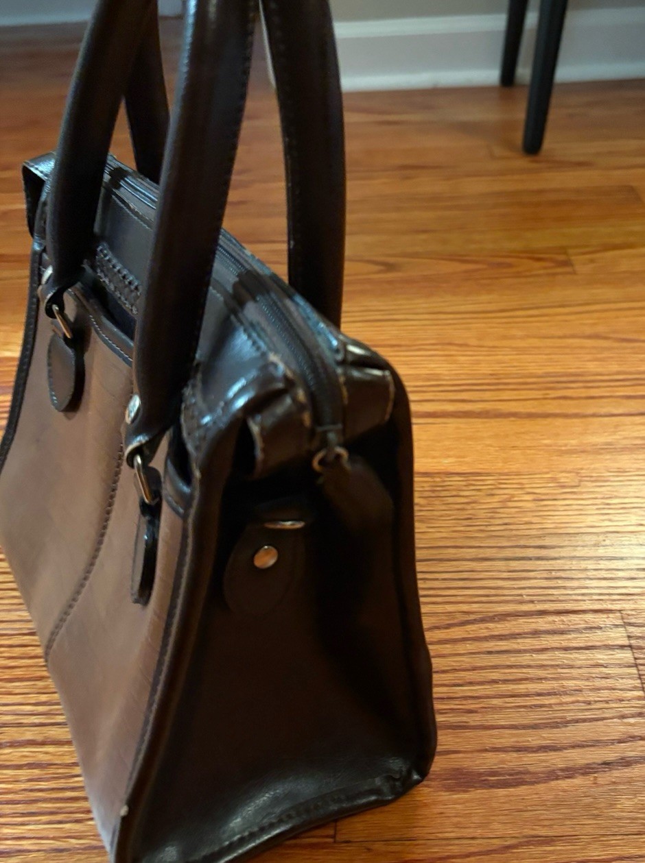 Brighton Brown Satchel Top Handle Zip Bag Braided Accents Silver Hardware